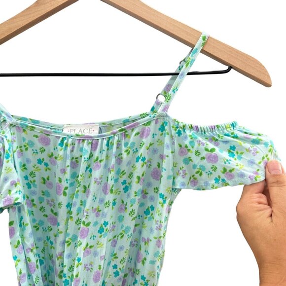 The Children's Place Girls Cold Shoulder Dress M (7/8)‎ Floral Belted Blue - Picture 10 of 10